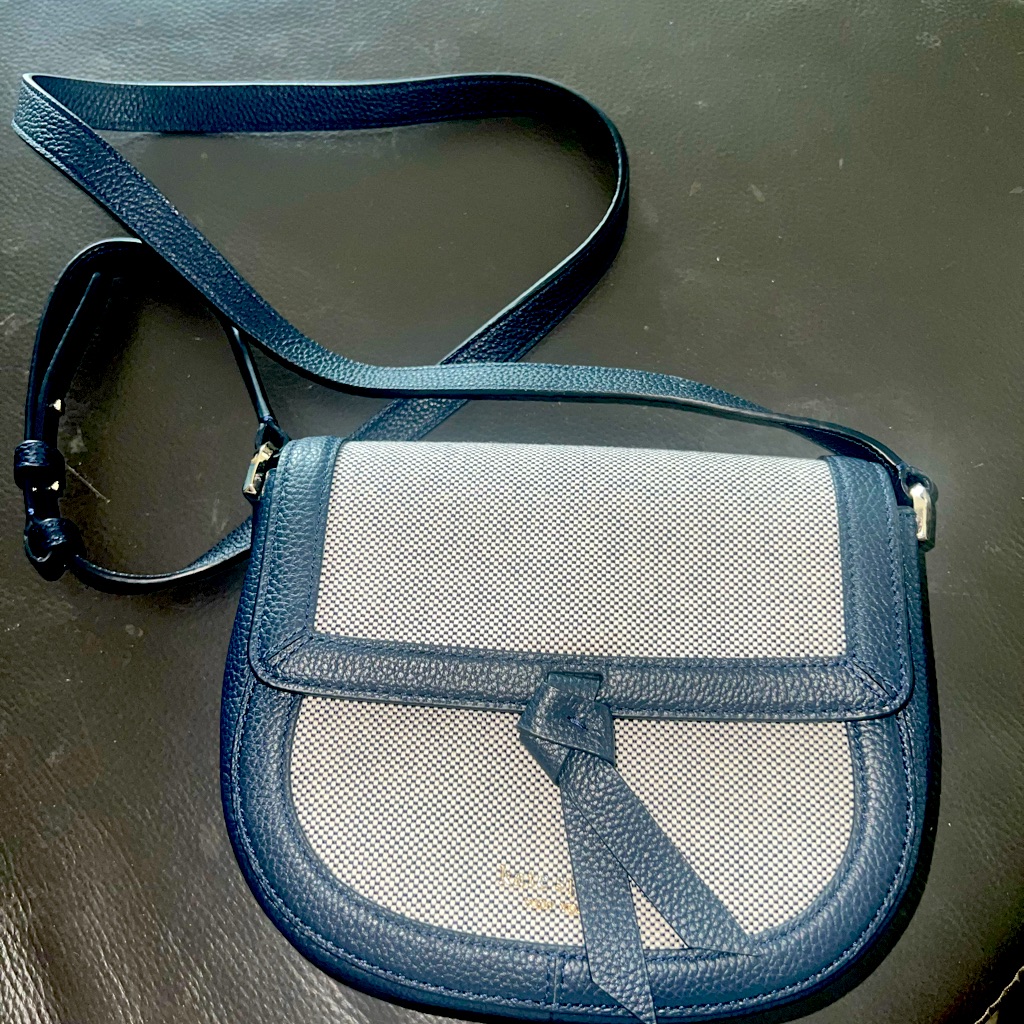Kate Spade Knot Canvas Saddle Bag In Like New Condition, Navy Blue Msrp $278!